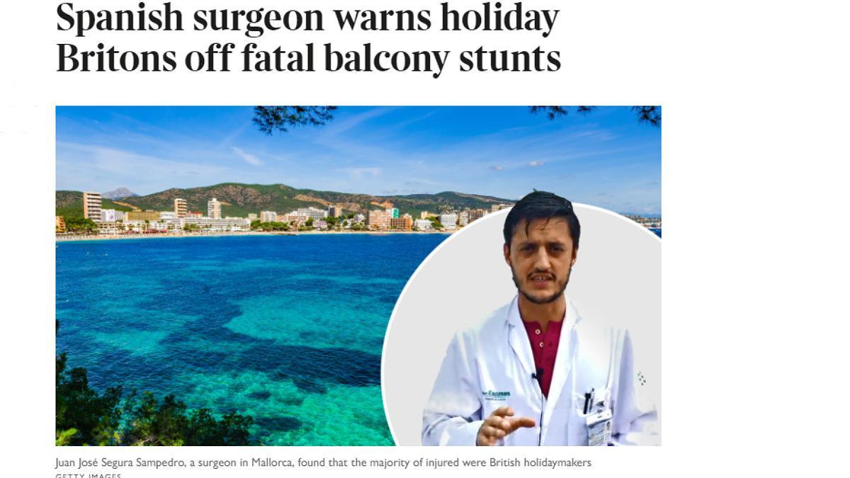 El cirujano Juan José Segura advierte de los peligros del 'balconing' en la campaña institucional británica.