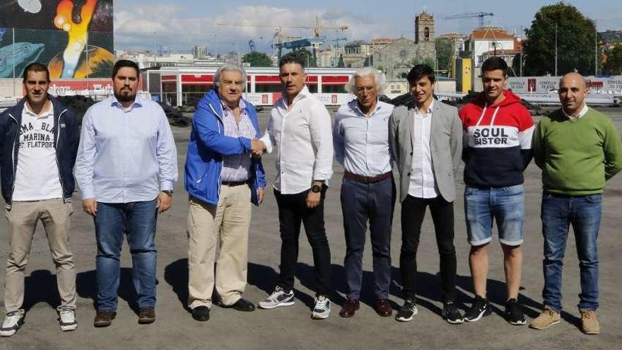 De izquierda a derecha, Borja Rodríguez, Ignacio Montenegro, Manolo Seoane, Miguel Fernández, Eduardo Vieira, Dani Pascual, Víctor Rodríguez y Juan Rodríguez . // Alba Villar