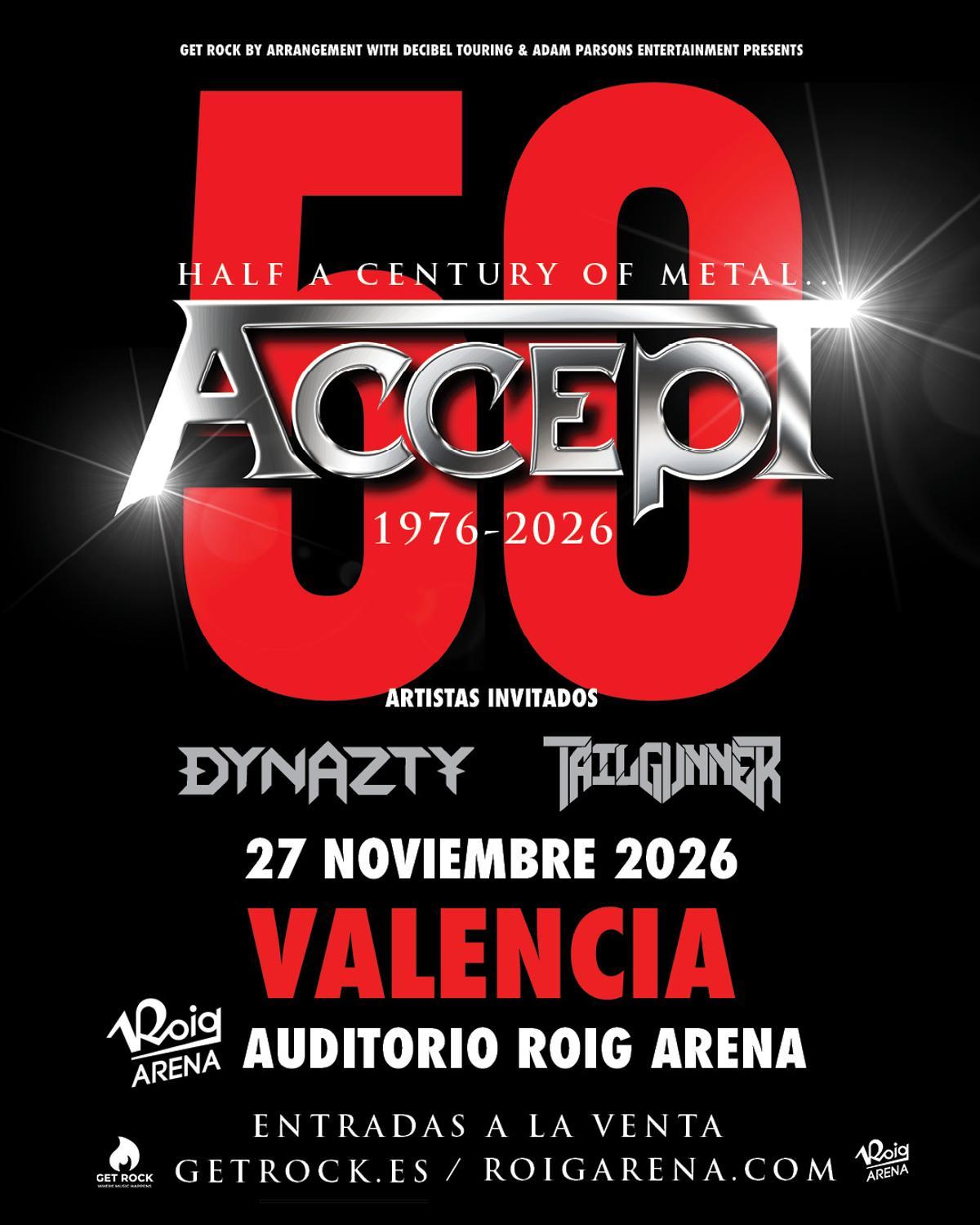 La histórica banda alemana de heavy metal Accept actuará en el Roig Arena.