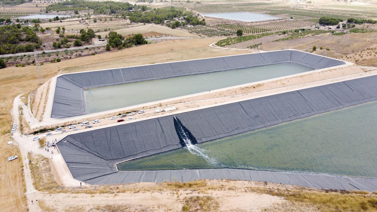 Imagen del agua del Júcar llegando al Medio Vinalopó este verano