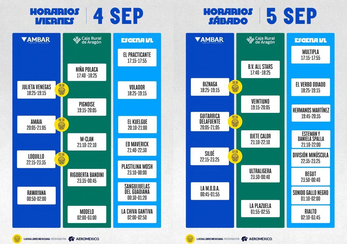 Horarios de los conciertos del Vive Latino por escenarios.