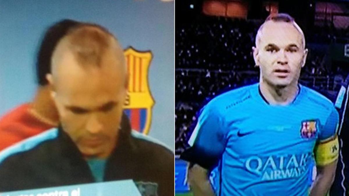 Andrés Iniesta lució una cresta en su cabeza