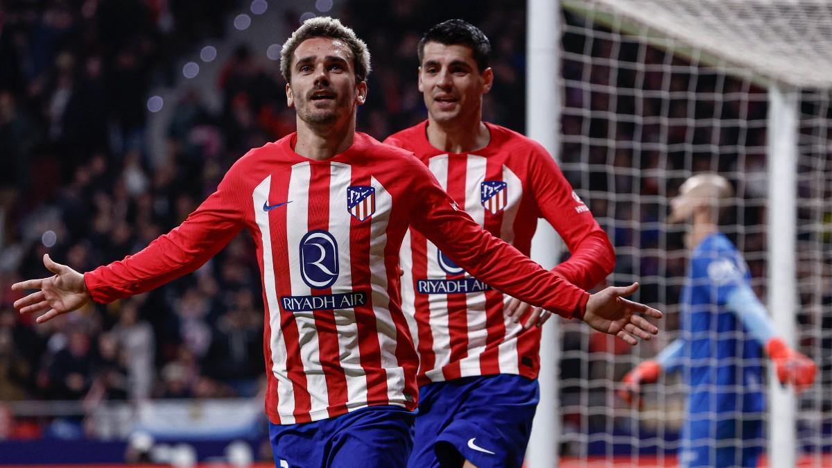 Griezmann celebra el tanto inaugural en el Atlético-Mallorca