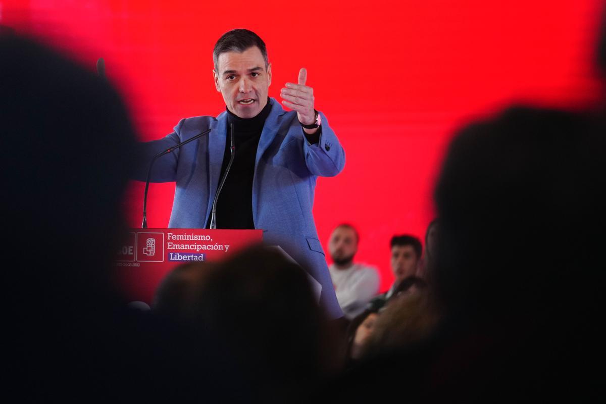 Pedro Sánchez, durante su participación en un acto sobre feminismo con motivo del Día Internacional de la Mujer