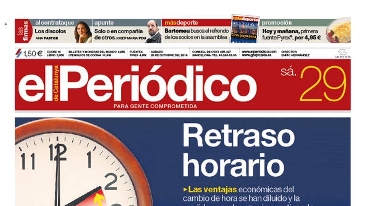 La portada de EL PERIÓDICO del 29 de octubre del 2016