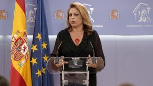 La diputada de Coalición Canaria, Cristina Valido, durante la rueda de prensa posterior a la reunión que ha mantenido con el rey Felipe VI.