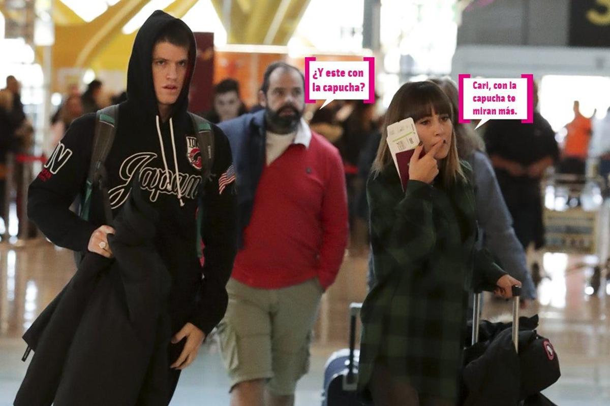 Miguel Bernardeau y Aitana en el aeropuerto