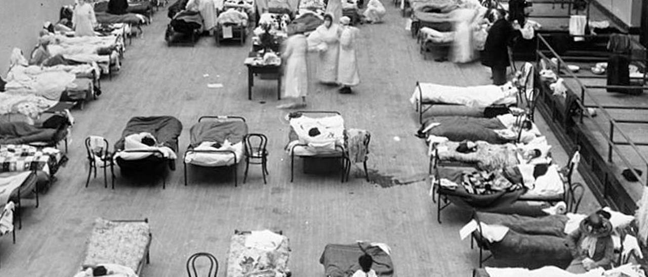 Aspecto dun hospital francés (Lyon) no transcurso do andazo de gripe (1918).
