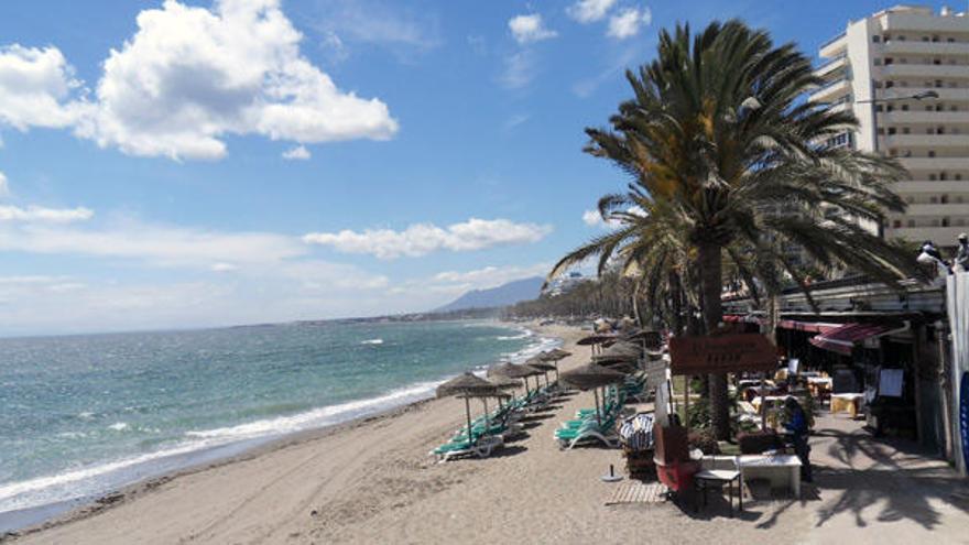 Imagen de las hamacas colocadas en la playa de La Fontanilla, en Marbella, ayer.