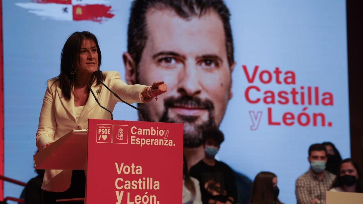 La secretaria de Organización del PSOE en Castilla y León, Ana Sánchez en el mitin socialista de Zamora.