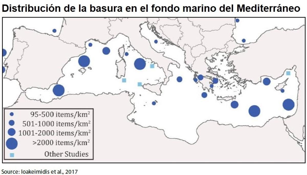 Grandes concentraciones de basura en el fondo marino