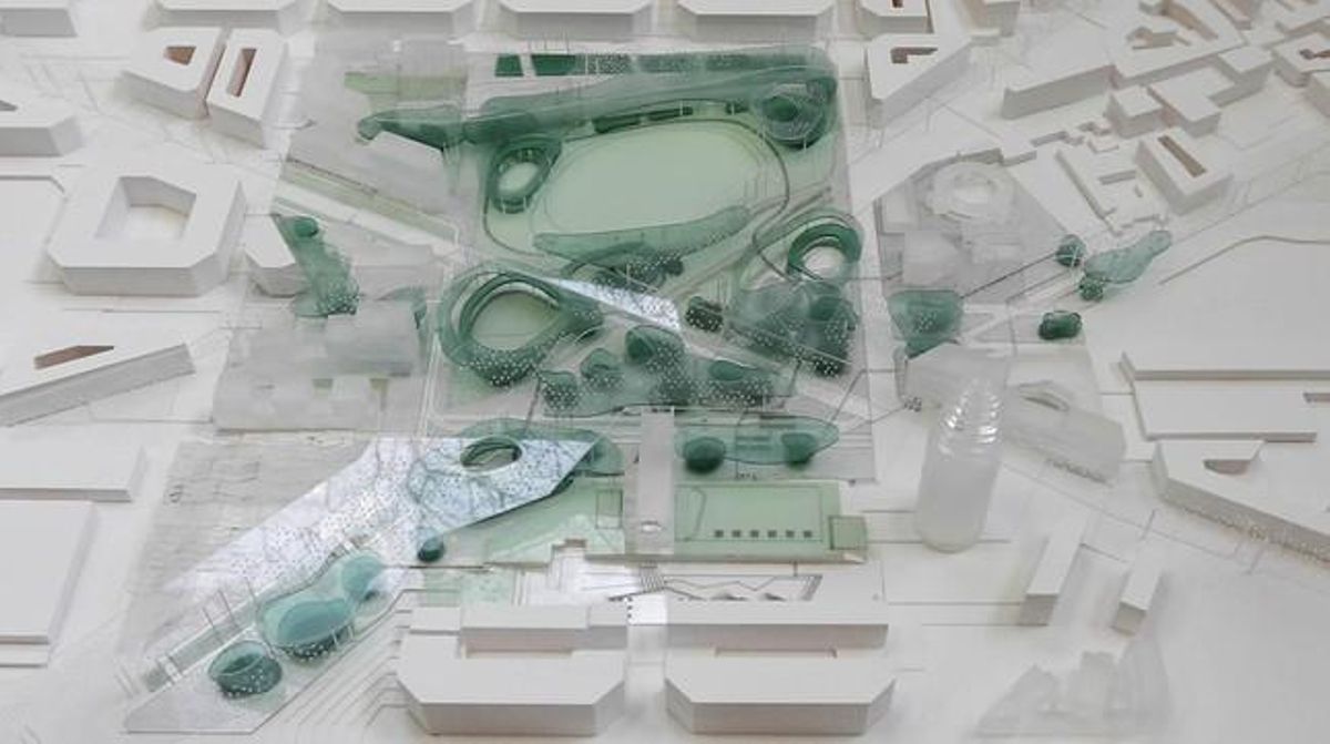 Els 10 equips d’arquitectes que opten a fer el projecte de la plaça presenten les seves propostes. El jurat internacional té un mes per elegir una combinació de verd, mobilitat i edificis. Projecte Canopia Urbana.