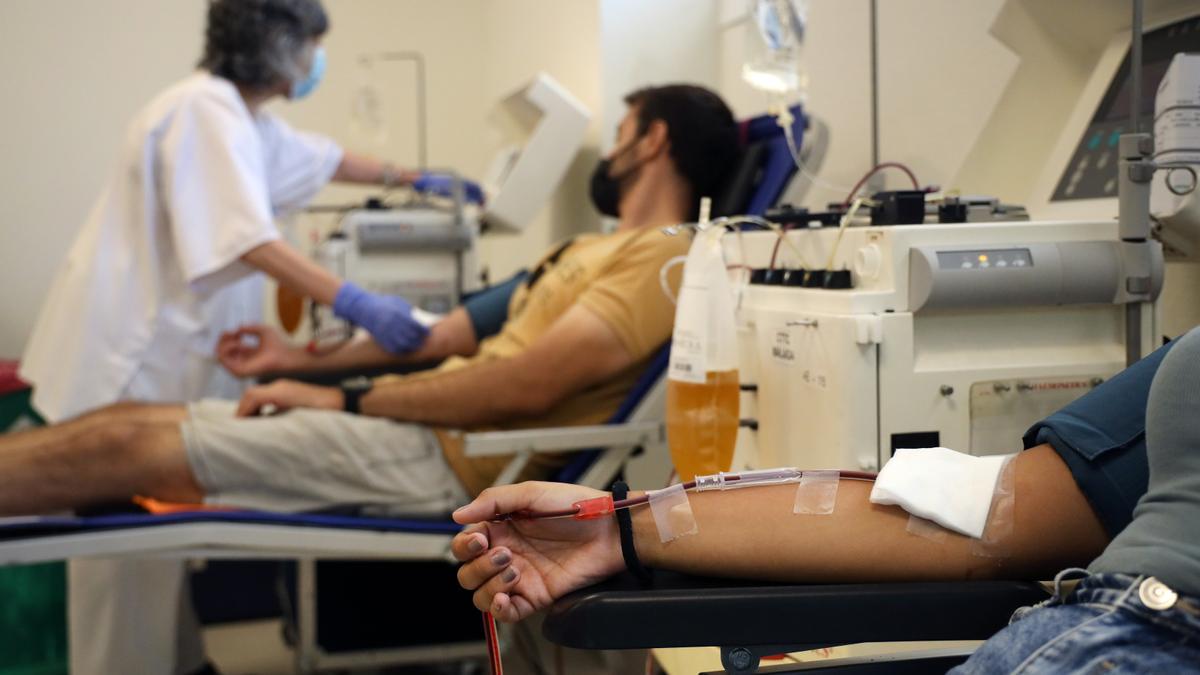 Varias personas realizan donaciones tanto de sangre como de plasma donde el Centro de Transfusión de Sangre de Málaga