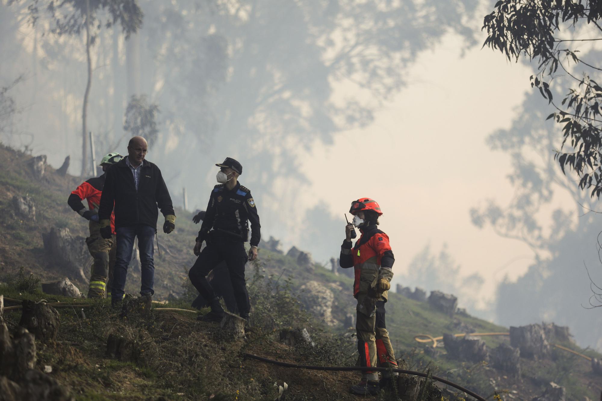 La lucha contra las llamas en el monte Naranco