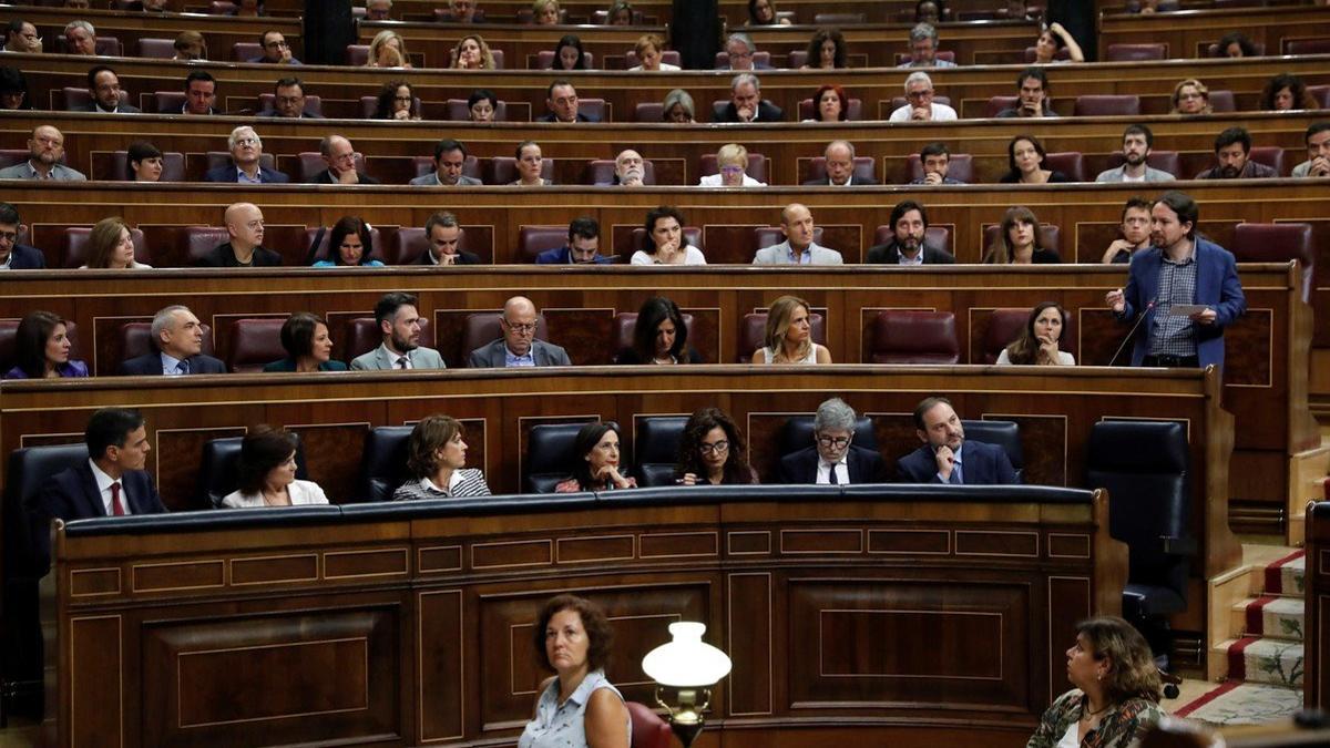 Bancada del partido de Unidas Podemos en el Congreso de los Diputados