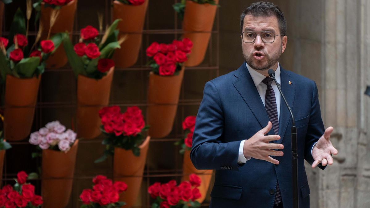 El president de la Generalitat, Pere Aragonès, este martes de Sant Jordi.