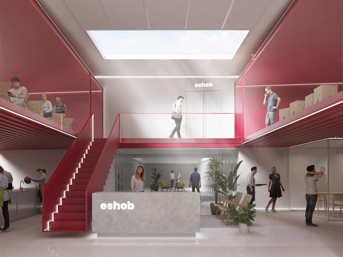 Render de la nueva entrada a la escuela de hostelería ESHOB.