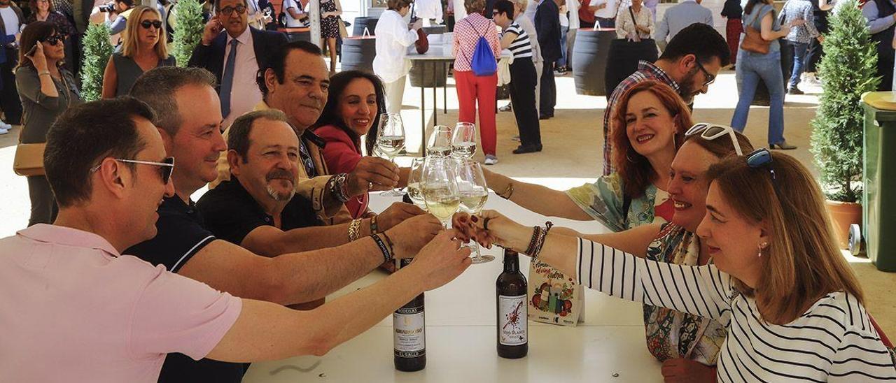 Un grupo de amigos brinda en la Cata del Vino de Córdoba.