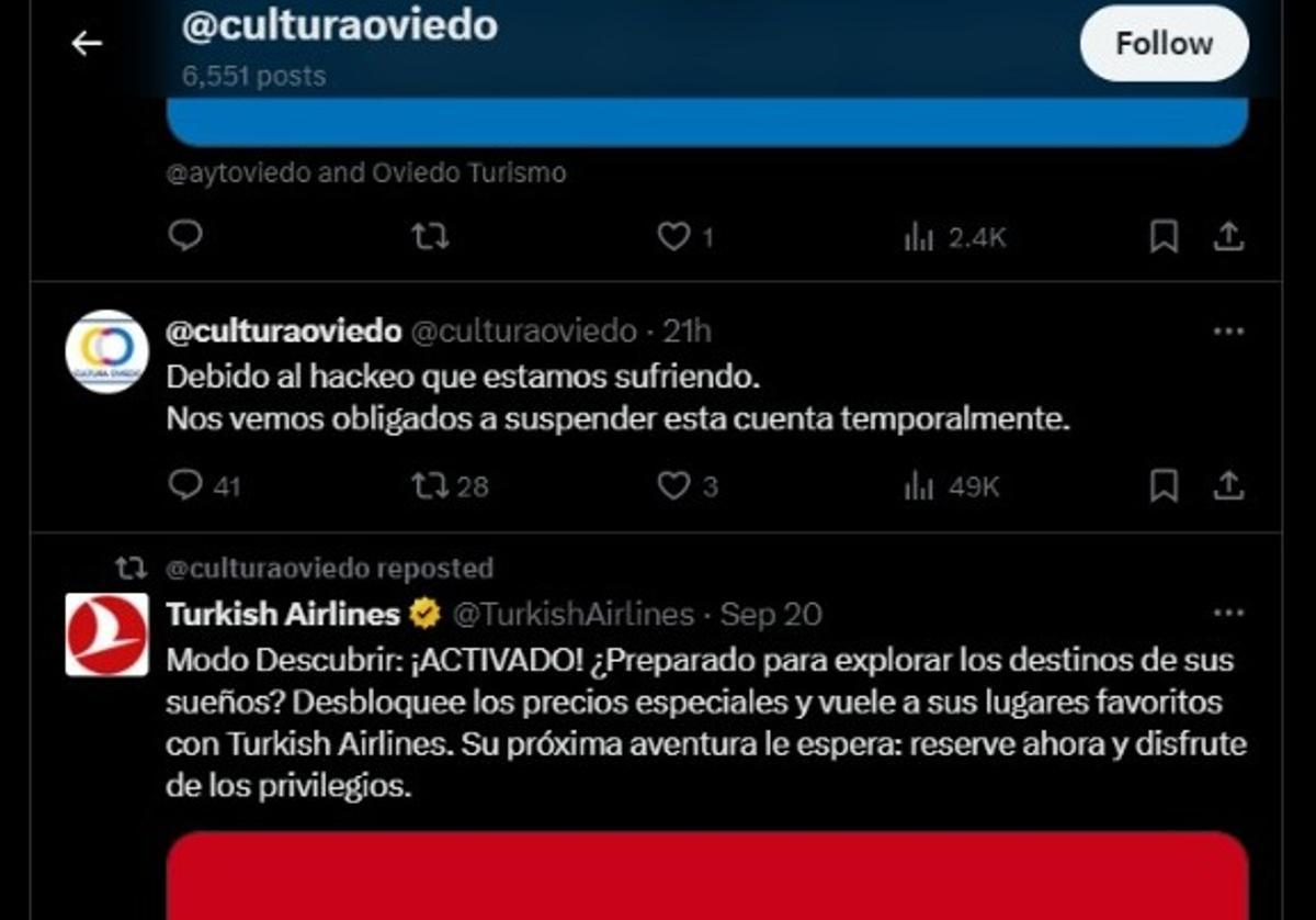 El tuit donde se anuncia la suspensión de la cuenta y el retuit de la compañía aérea turca.