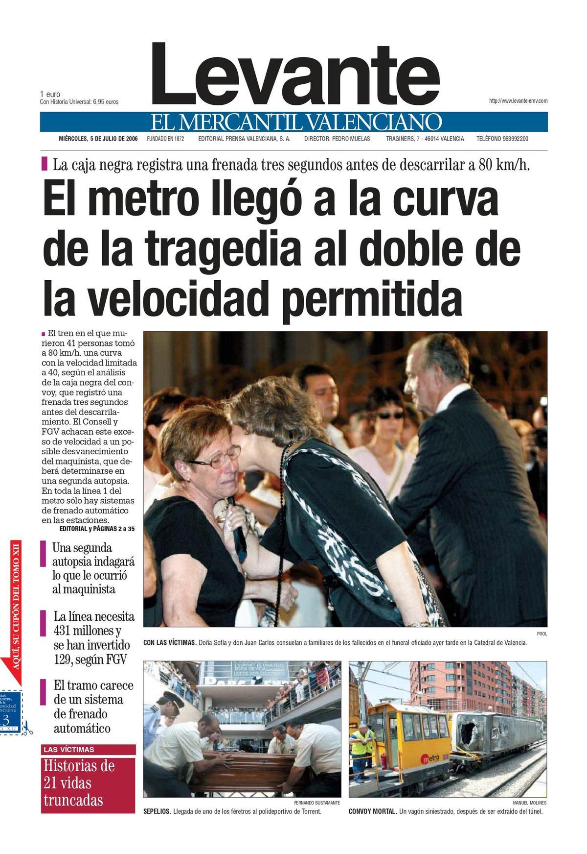 Portada del 5 de julio de 2006, dos días después del accidente de metro