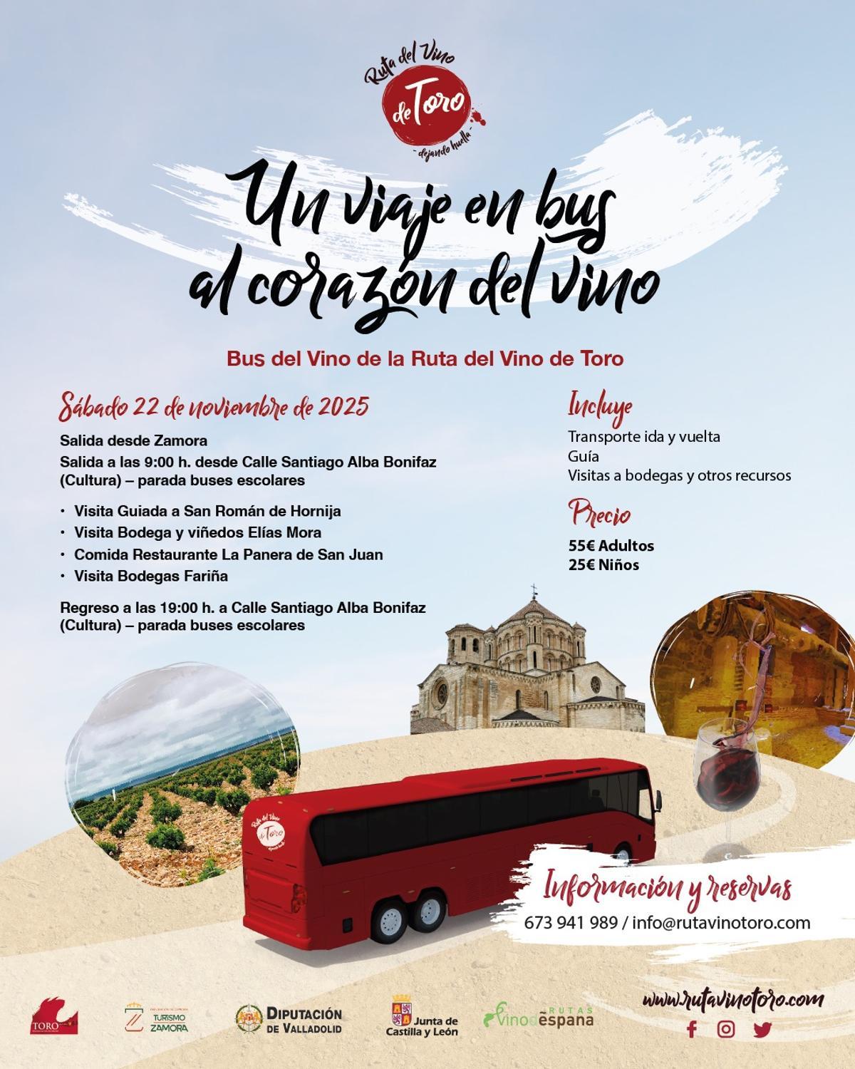 Cartel con las actividades del Bus del Vino de la Ruta del Vino de Toro el próximo 22 de noviembre.