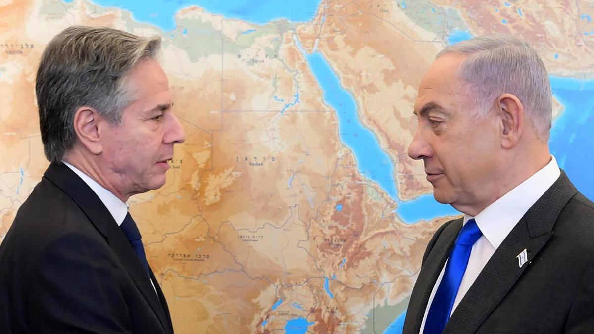 El secretario de Estado de EEUU, Antony Blinken, y el primer ministro israelí, Binyamín Netanyahu, este miércoles en Jerusalén.