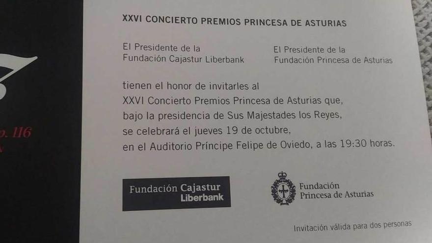 Una invitación para el concierto de la Fundación.