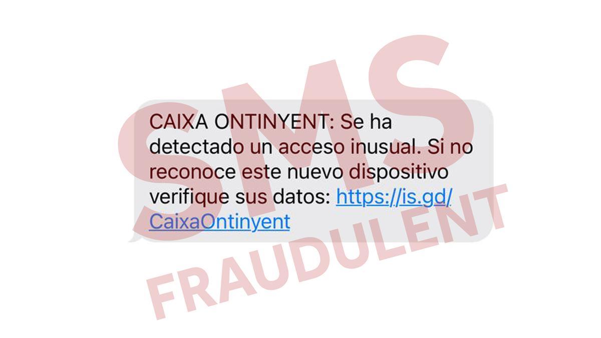 El mensaje telefónico identificado como fraudulento por el Ayuntamiento de Ontinyent.
