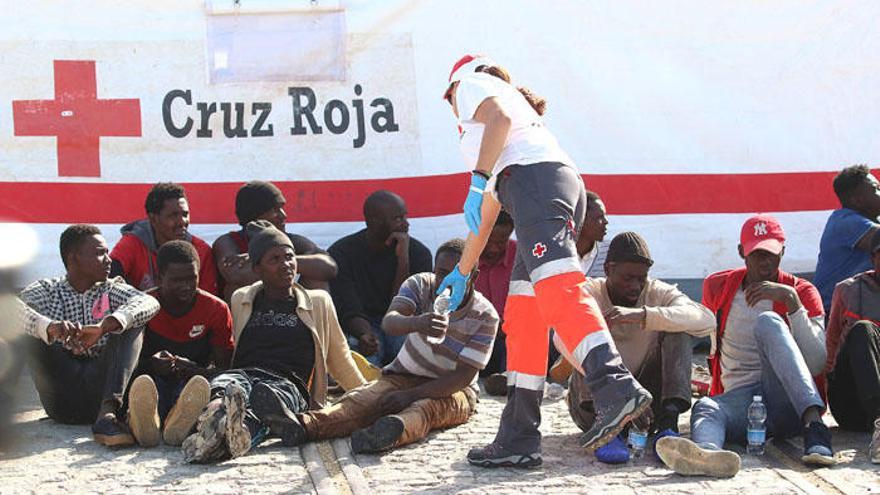 Migrantes rescatados en el puerto de Málaga.