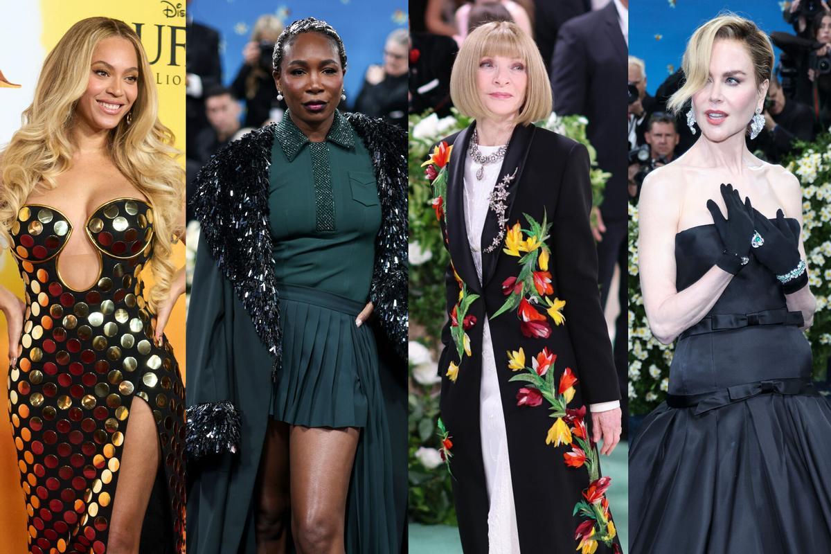 AME7831. BOGOTÁ (COLOMBIA), 23/02/2026.- Combo de fotografías de archivo que muestran a la cantante Beyoncé (i), la tenista Venus Williams (2-i), la exjefa de Vogue Anna Wintour (2-d), y la actriz Nicole Kidman. El Museo Metropolitano de Arte de Nueva York (Met) anunció que el código de vestimenta de su popular Met Gala será 'Fashion is Art' ('la moda es arte'), un concepto que invita a los asistentes a expresar su propia relación con la moda. Con este 'dress code', la institución anima a los famosos invitados a celebrar "las innumerables representaciones del cuerpo vestido en la historia del arte", según un comunicado del museo. EFE/ Allison Dinner/Justin Lane/ ARCHIVO
