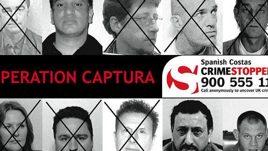 El cartel con los diez fugitivos más buscados en la Costa Blanca con las imágenes tachadas de los ya detenidos