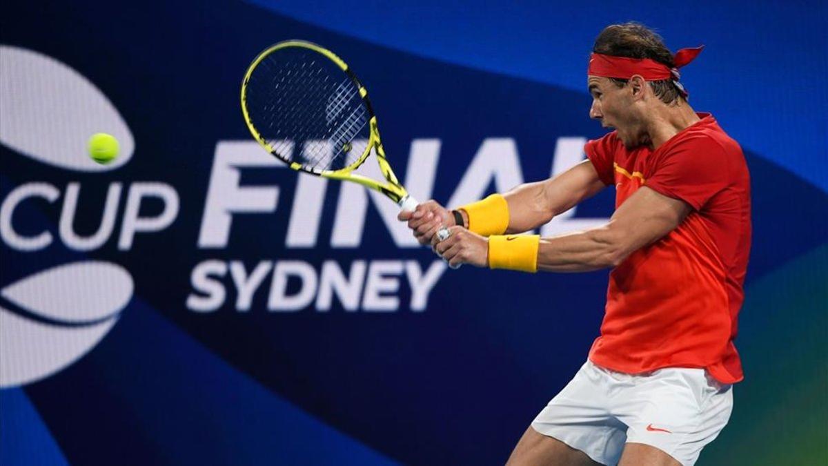 Nadal durante su partido ante Australia