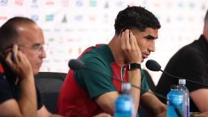 Achraf Hakimi, durante la rueda de prensa previa al Brasil - Marruecos
