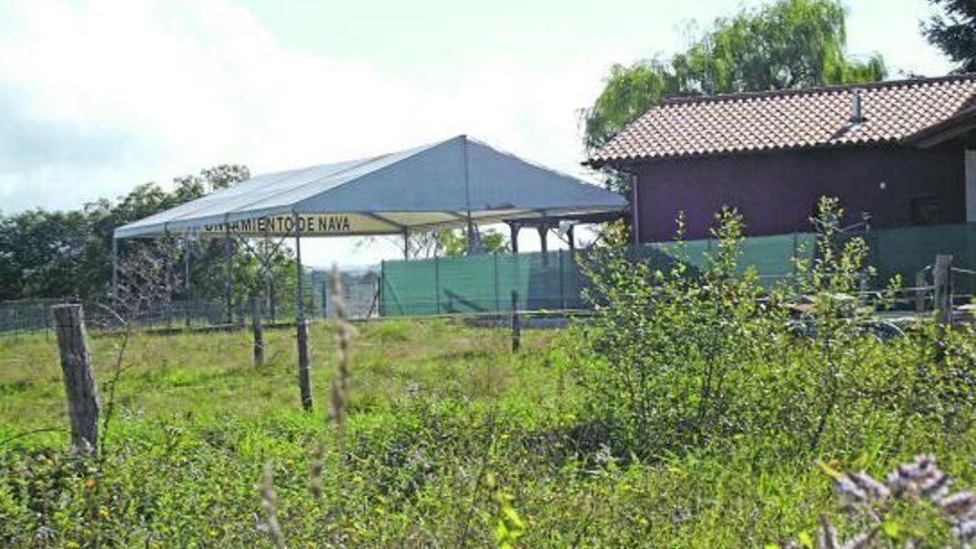 Parte de la estructura de la carpa, junto a la casa de María Jesús Alonso.