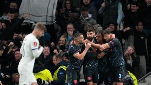 Los jugadores del City celebrando el triunfo ante el Tottenham por la FA Cup