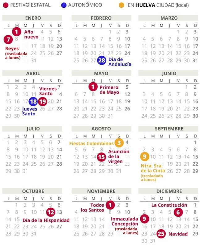 Calendario laboral Huelva 2019