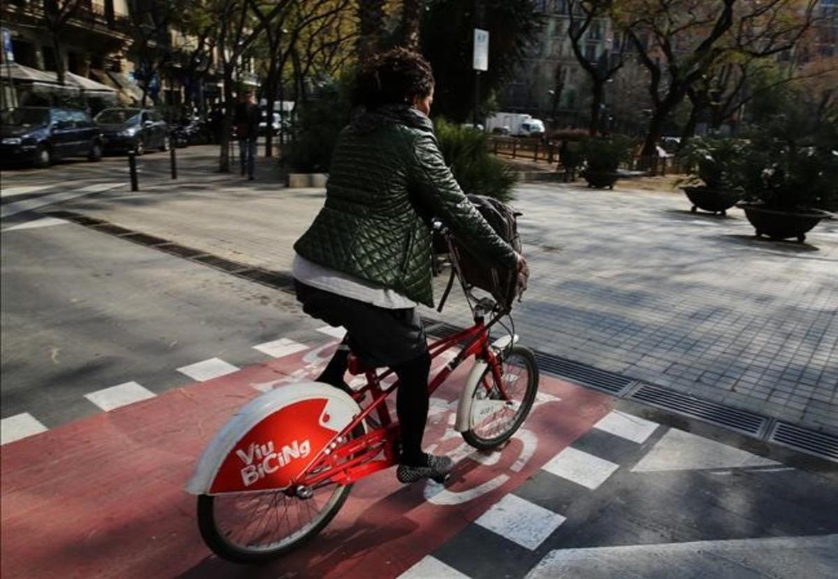 Carril bici en Barcelona.