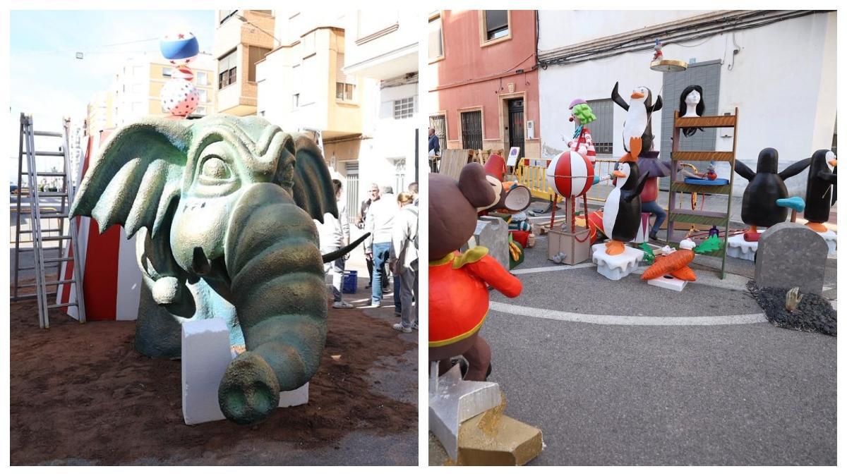 Algunos de los 'ninots' que contiene la falla inclusiva de Afdem en Burriana.