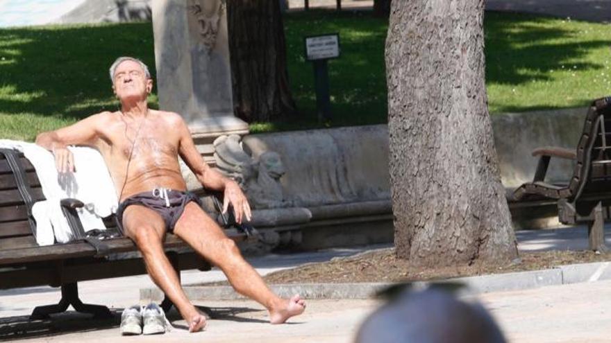 Hombre toma el sol en el Campo San Francisco en la ola de calor que despidió la primavera