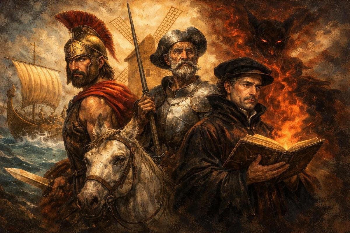 Algunos de los personajes principales de la literatura universal contemporánea, ilustrados con inteligencia artificial