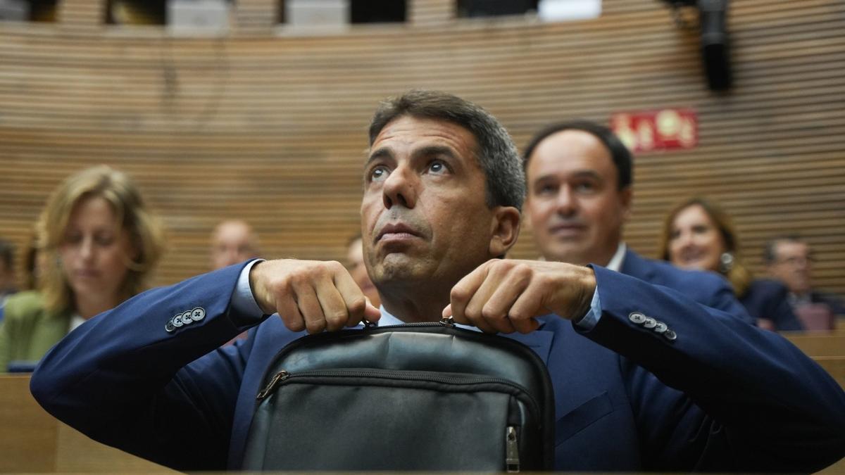 El president, Carlos Mazón, a su llegada a las Corts para su primer debate de política general, el pasado 18 de septiembre