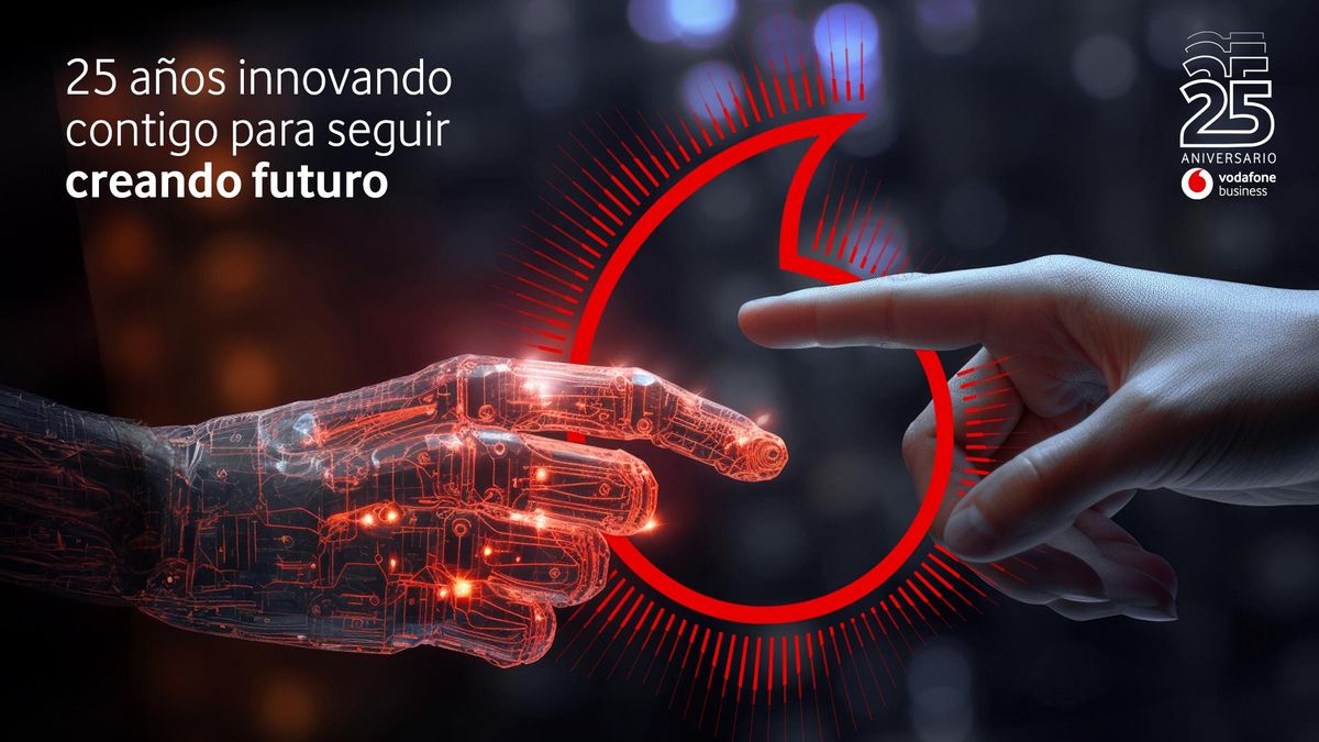 Cartel por la celebración del 25º aniversario de Vodafone España.