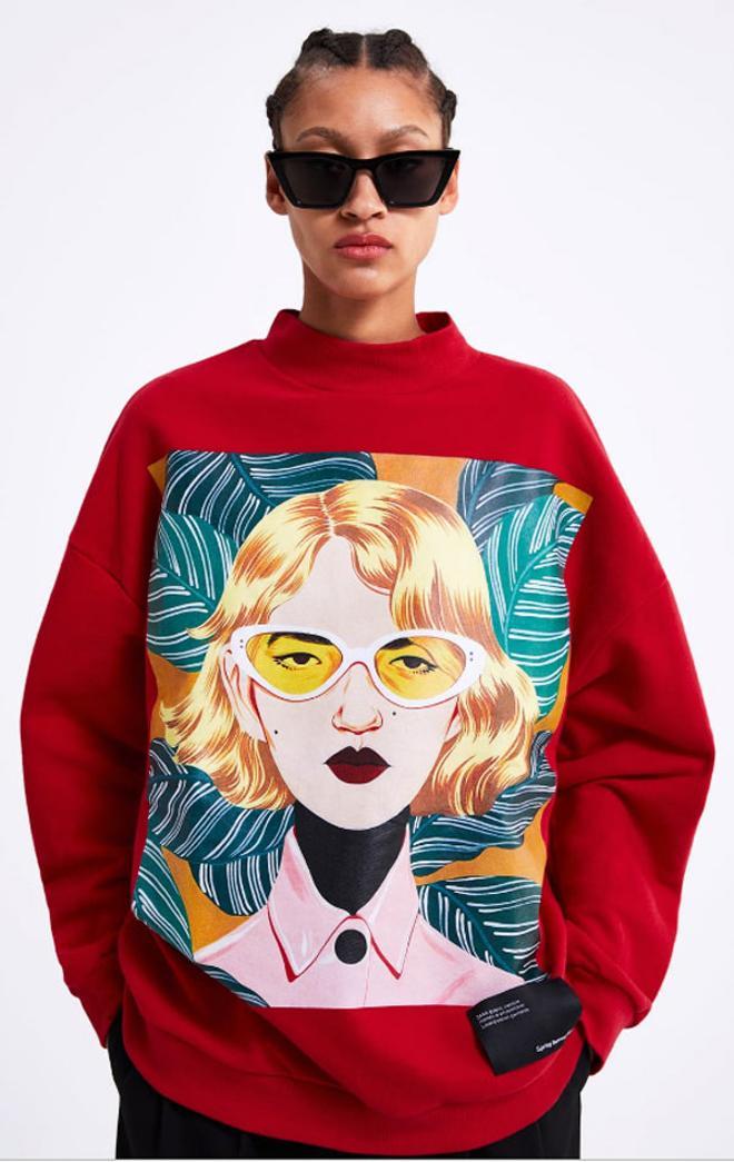 Sudadera de Zara con ilustración de Bijou Karman