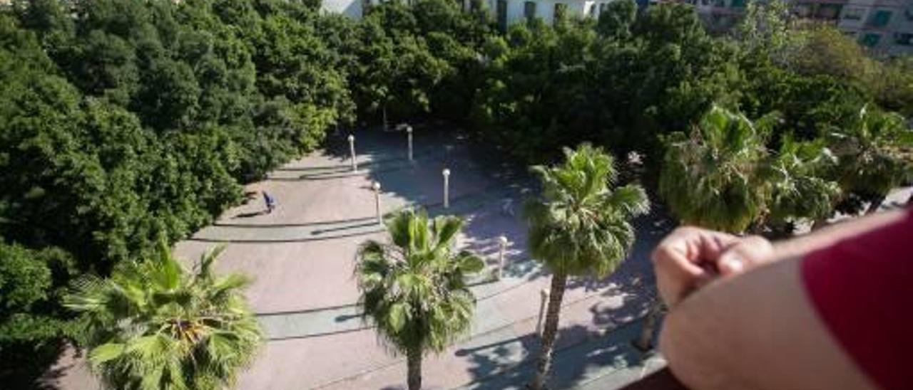 La plaza sin denominación situada frente a los juzgados de Benalúa, a la izquierda, y la rotonda entre la Vía Parque y la avenida de Novelda, a la derecha.
