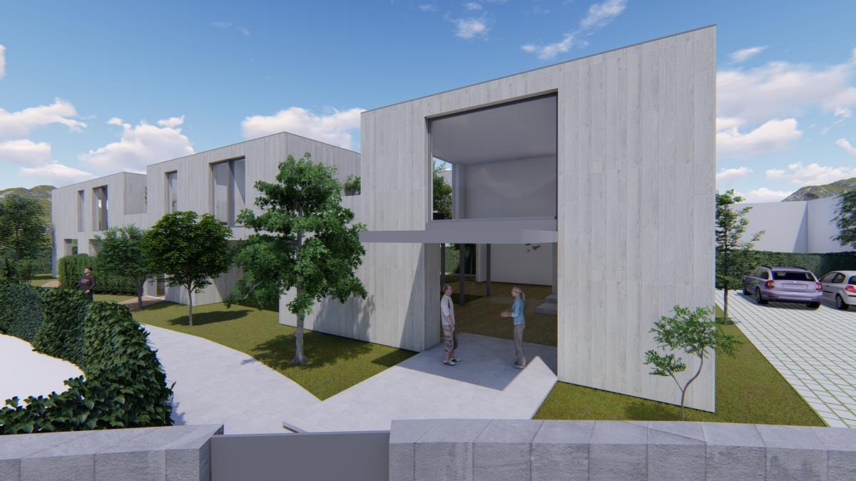 Recreación del complejo de apartamentos turísticos ModularSuites, que se instala en Sabarís, Baiona.