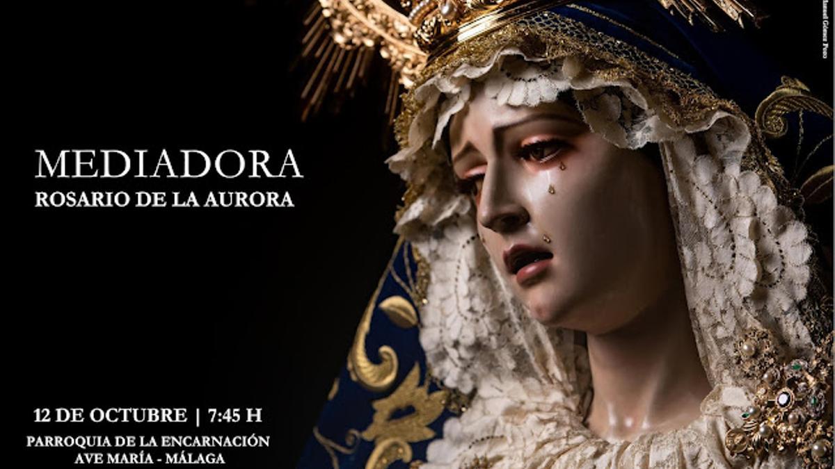 Cartel anunciador del rosario de la aurora de la Virgen Mediadora.