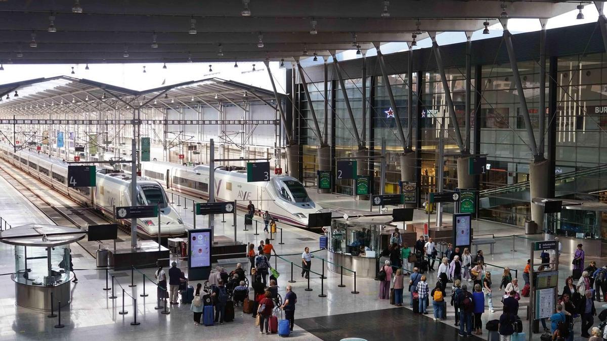 Colas para entrar en un tren en la Estación María Zambrano ayer por la mañana. RENFE. AVERÍA. RETRASOS