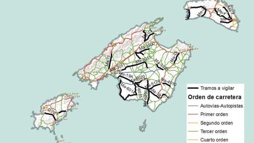 Tráfico sitúa radares en 30 tramos peligrosos de carretera en Balears