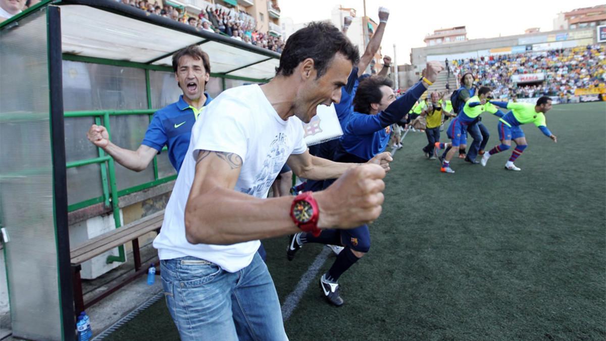 Luis Enrique Martínez fue el último entrenador del filial del FC Barcelona en desatar la euforia tras un ascenso. Fue en la temporada 2009-10. Este domingo Gerard López puede repetir la escena en el Mini...