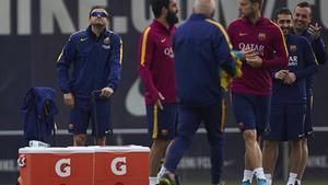 Luis Enrique, en un moment de l’entrenament d’ahir del Barça.